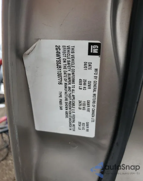 2001 Buick Century Limited from USA, damaged, VIN 2G4WY55J511307716